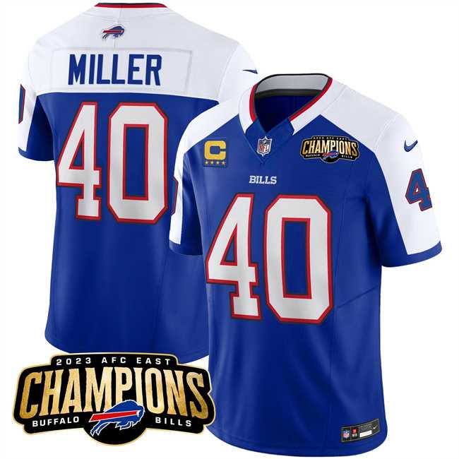 Men & Women & Youth Buffalo Bills #40 Von Miller Blue White 2023 F.U.S.E. AFC East Champions With 4-star C Ptach Stitched Jersey